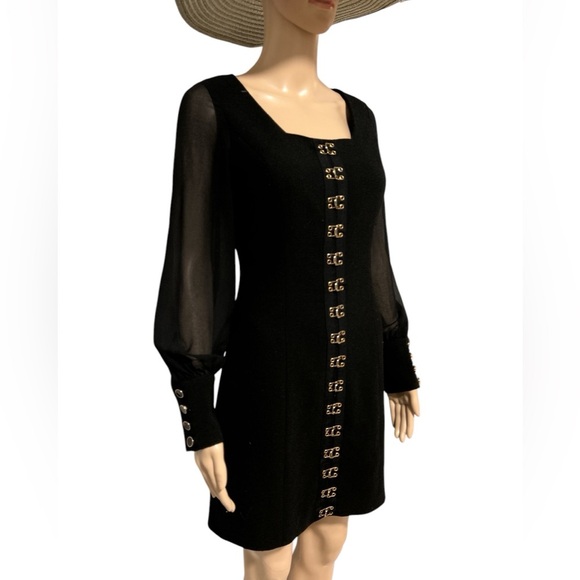 Stunning Elegant Gaby Black Mini Dress with Gold Accents - Picture 2 of 5